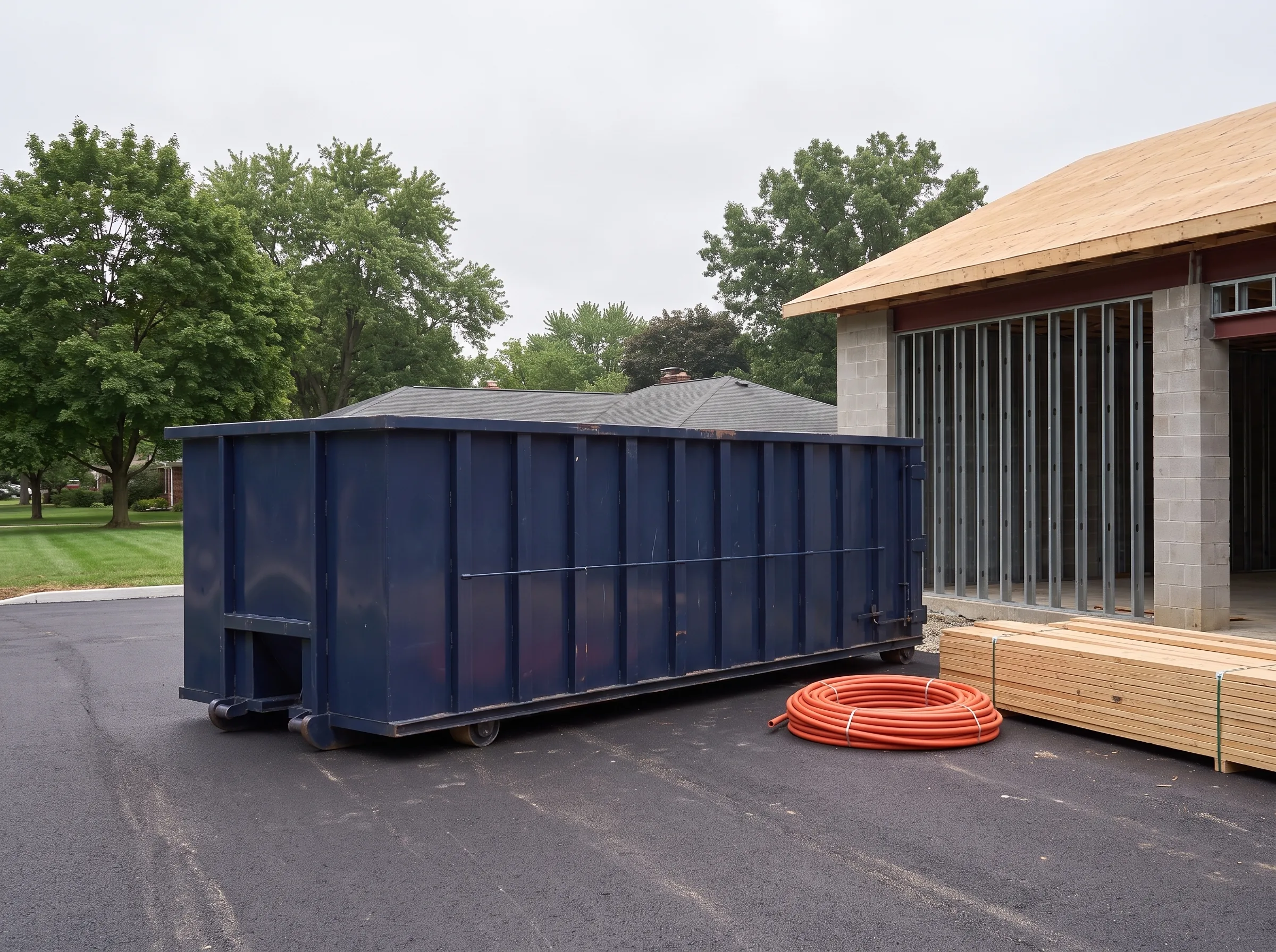 Roll-off dumpster being loaded in Grand Rapids, MI