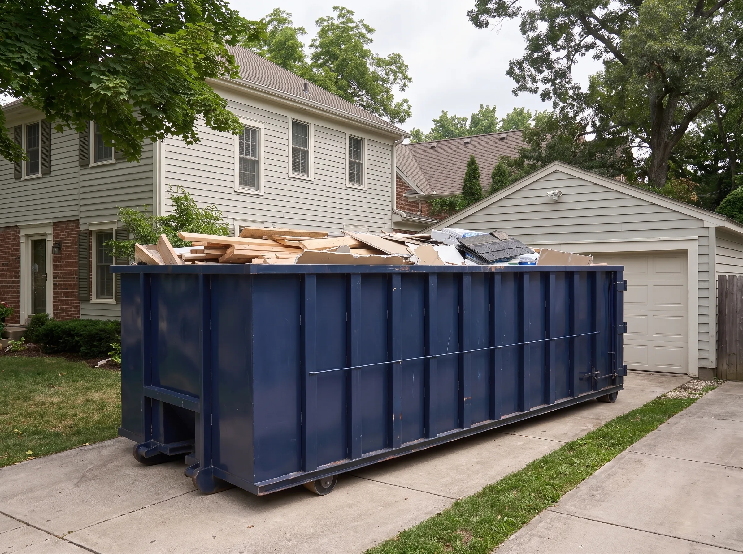 Roll-off dumpster being loaded in Kent County, MI